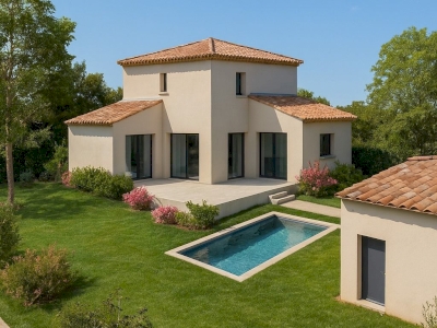 Vue côté jardin Construction d’une bastide à Cheval-blanc