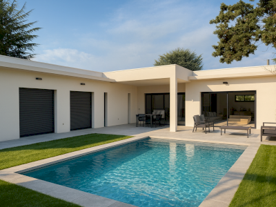 Construction d'une maison moderne à toit plat Construction d'une maison moderne à toit plat